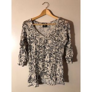 Bobeau 3/4 Sleeve Print Top
